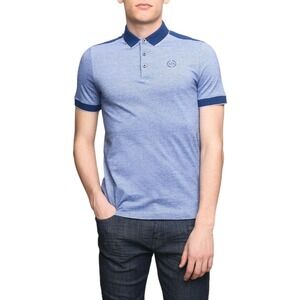 AX Armani Exchange Blue Heathered Polo Shirt Short Sleeve Men Size XL Contrast‎